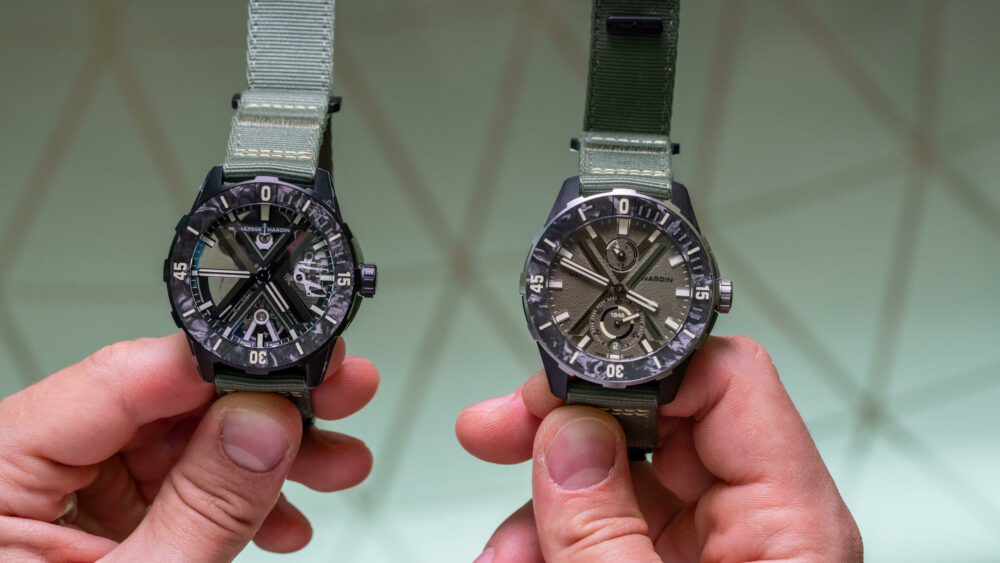 The Ulysse Nardin Diver Net & Skeleton OPS introduce military green vibes to the range